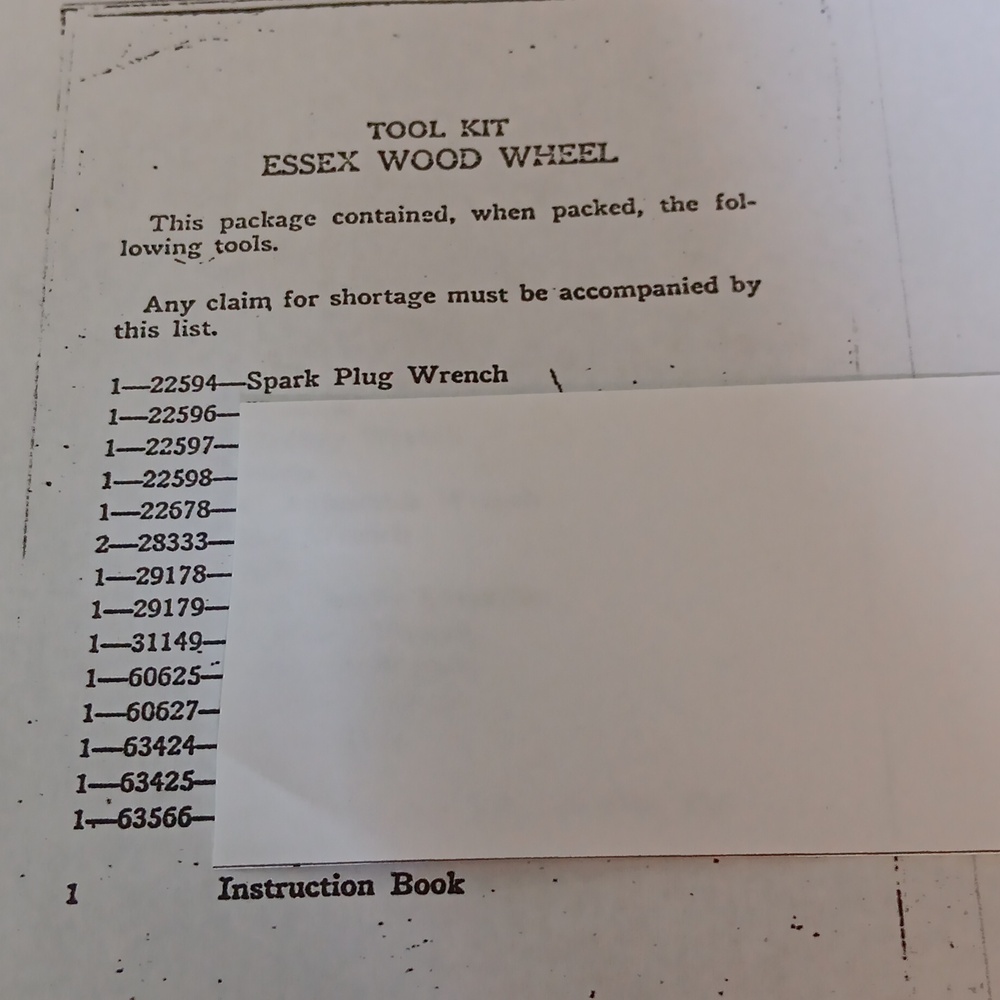 ESSEX WOOD WHEEL TOOL KIT LIST